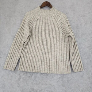Vtg Express Tricot Beige Ribbed Knit Sweater Wool Blend Crew Neck  Womens M GT